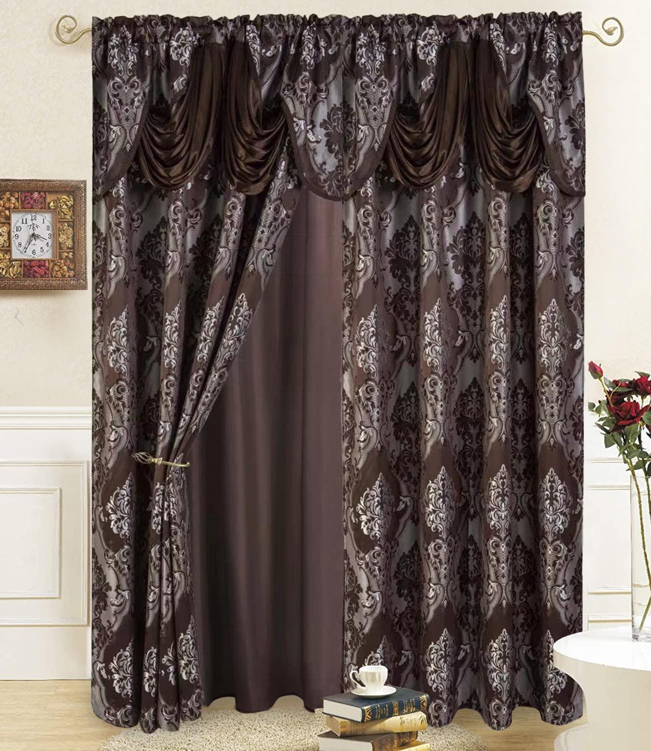Chocolate Jacquard Window Curtains 2 Panel Set - DreamField Linen