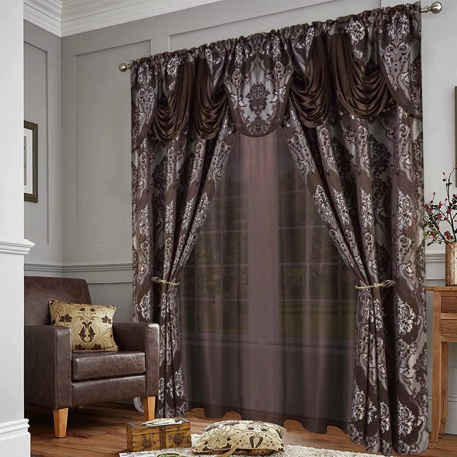 Chocolate Jacquard Window Curtains 2 Panel Set - DreamField Linen