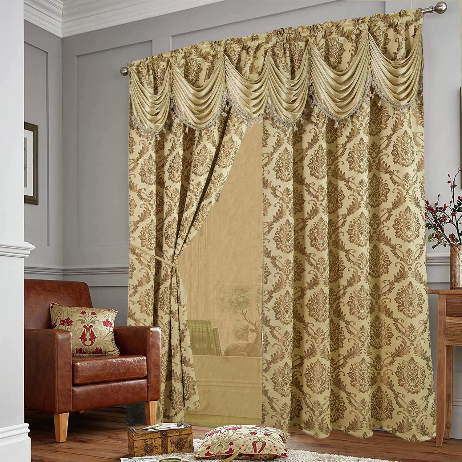 Taupe Jacquard Window Curtains 2 Panel Set - DreamField Linen