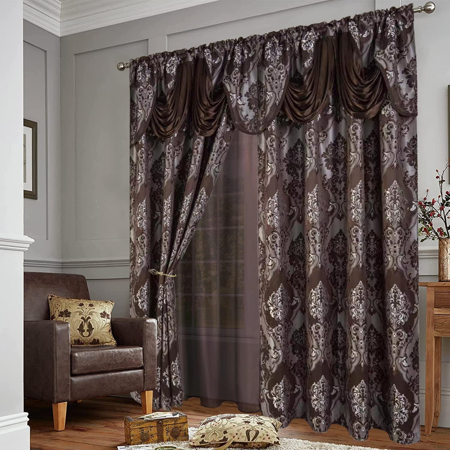Chocolate Jacquard Window Curtains 2 Panel Set - DreamField Linen