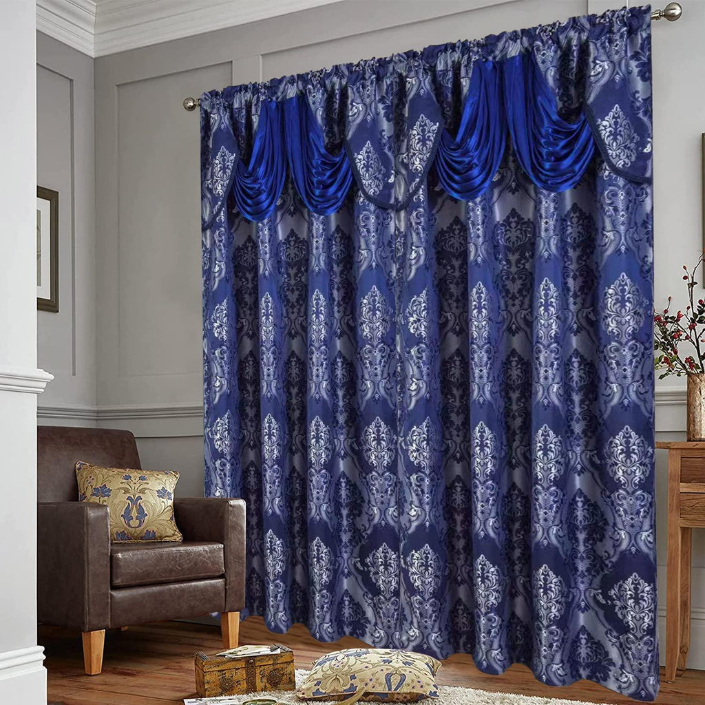 Navy Blue Jacquard Window Curtains 2 Panel Set - DreamField Linen