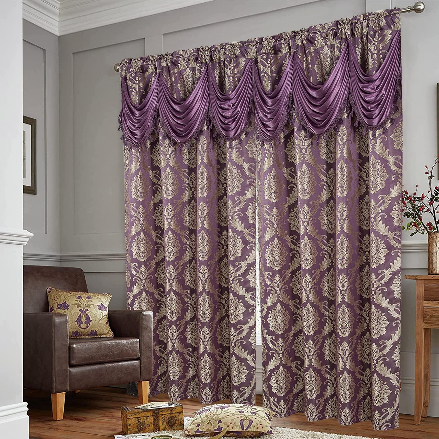 Purple Jacquard Window Curtains 2 Panel Set - DreamField Linen