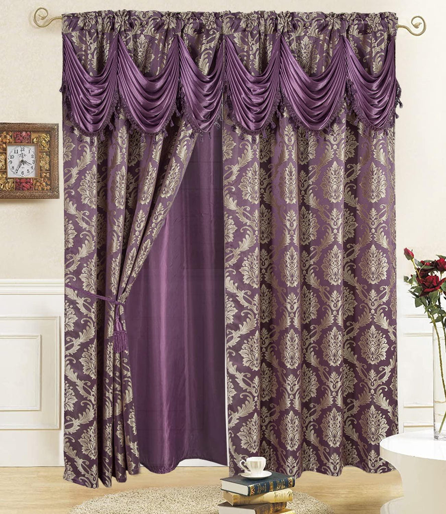 Purple Jacquard Window Curtains 2 Panel Set - DreamField Linen