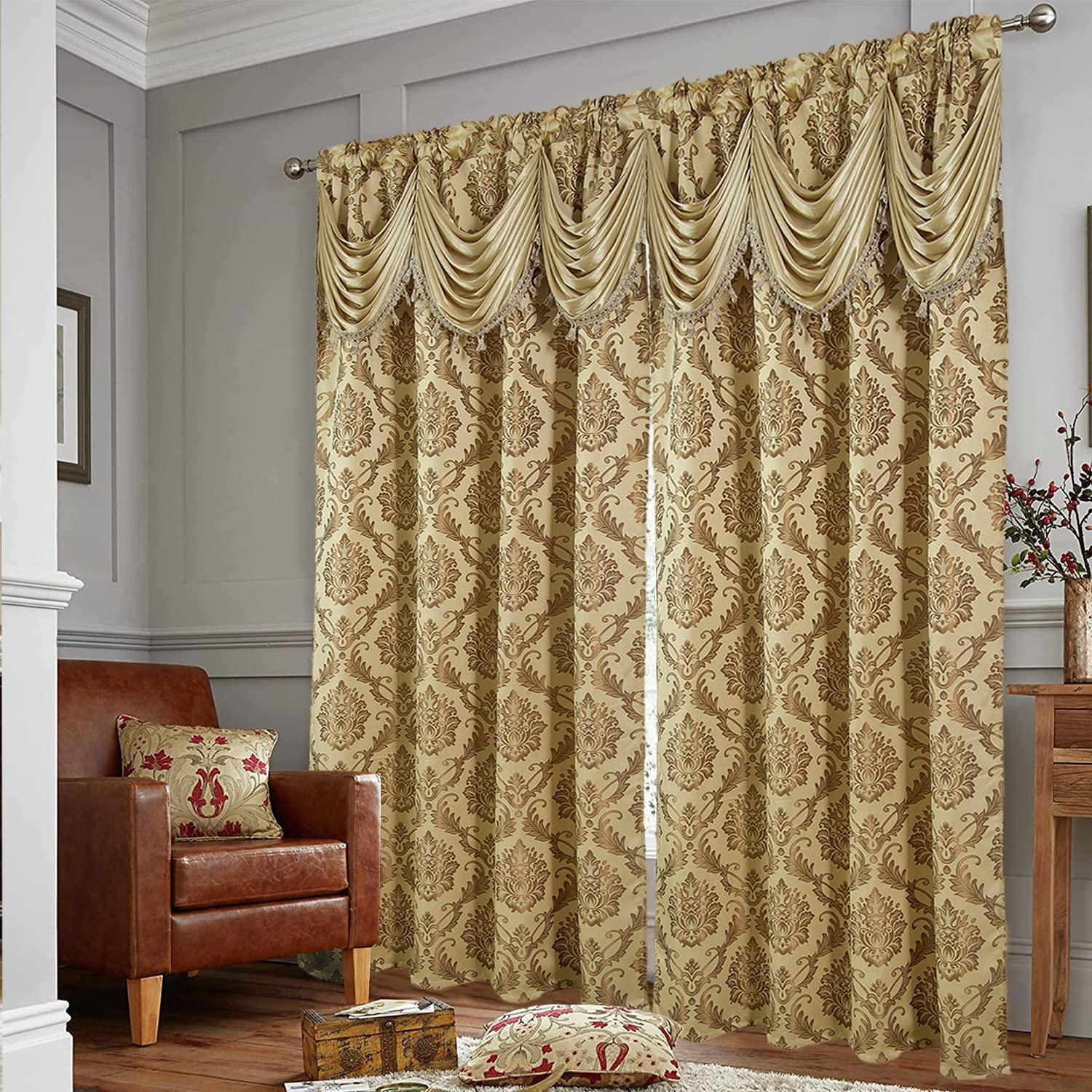 Taupe Jacquard Window Curtains 2 Panel Set - DreamField Linen