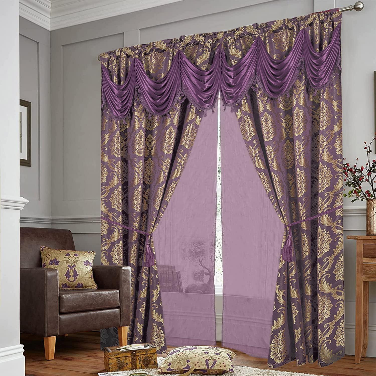 Purple Jacquard Window Curtains 2 Panel Set - DreamField Linen