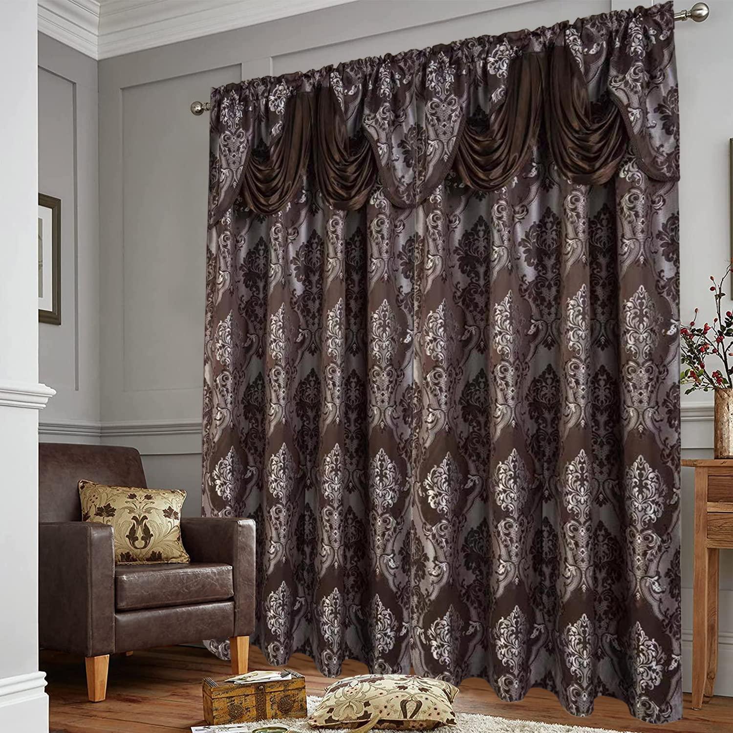 Chocolate Jacquard Window Curtains 2 Panel Set - DreamField Linen