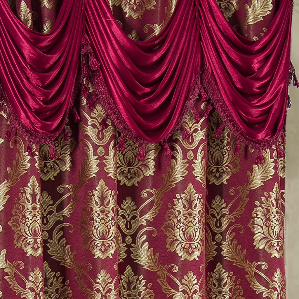 Burgundy Jacquard Window Curtains 2 Panel Set - DreamField Linen