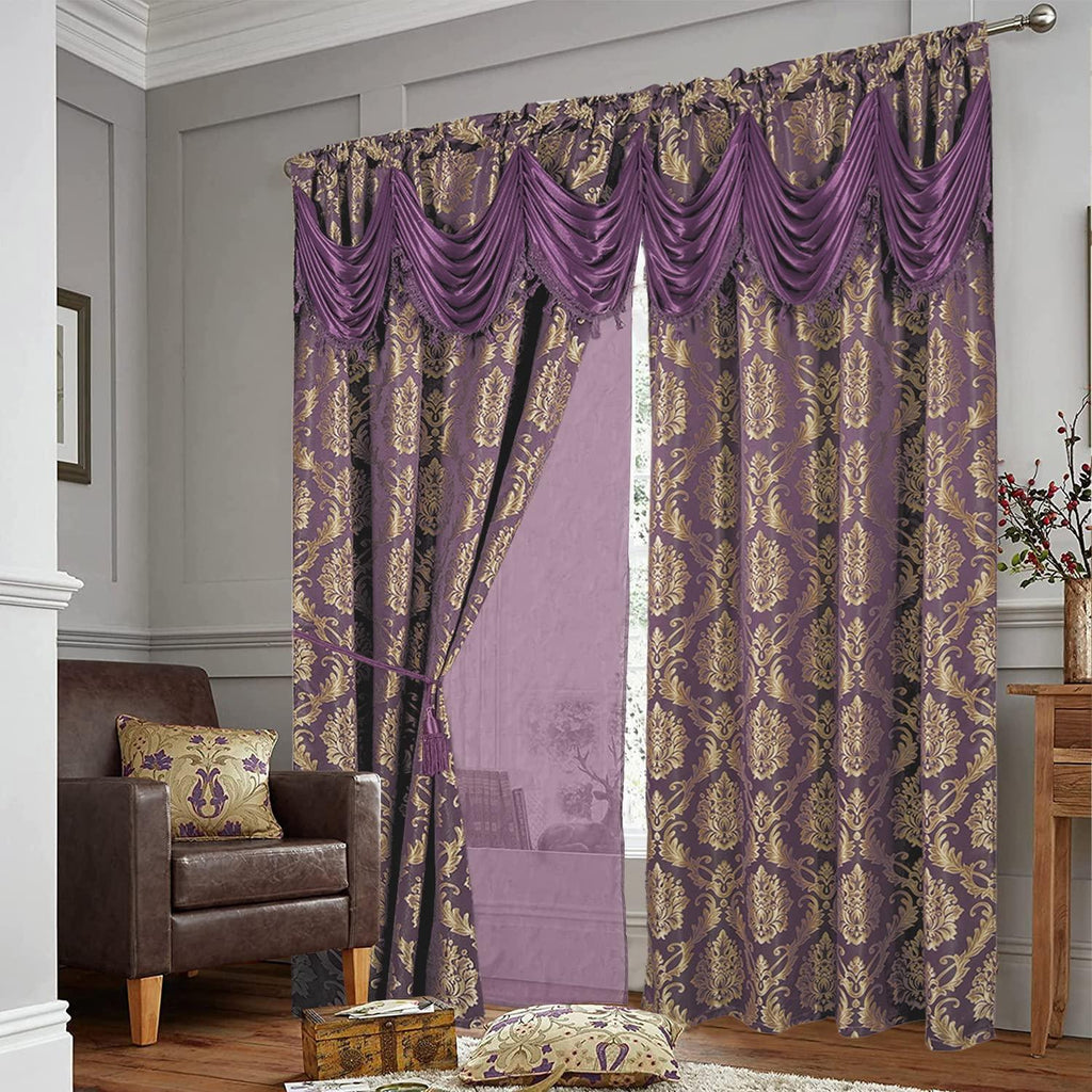 Purple Jacquard Window Curtains 2 Panel Set - DreamField Linen
