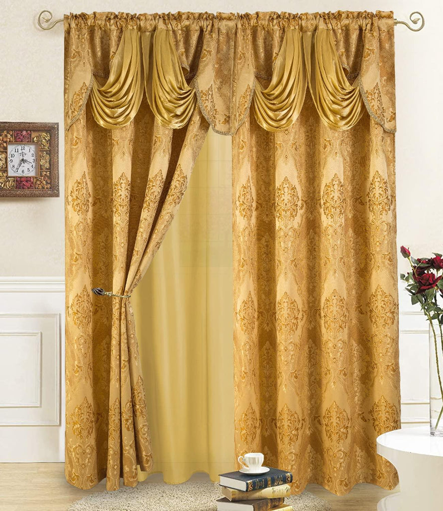 Gold Jacquard Window Curtains 2 Panel Set - DreamField Linen
