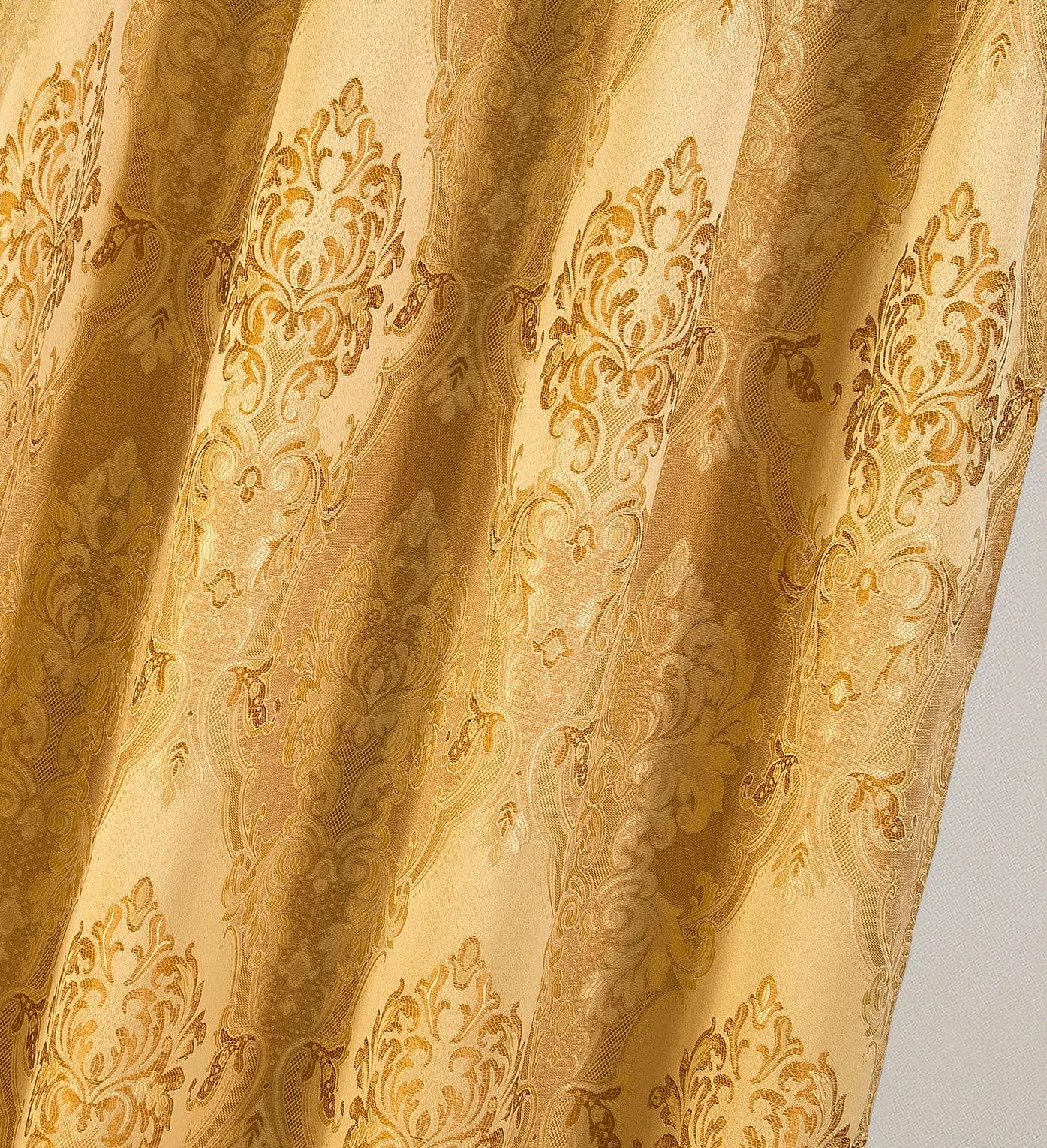 Gold Jacquard Window Curtains 2 Panel Set - DreamField Linen