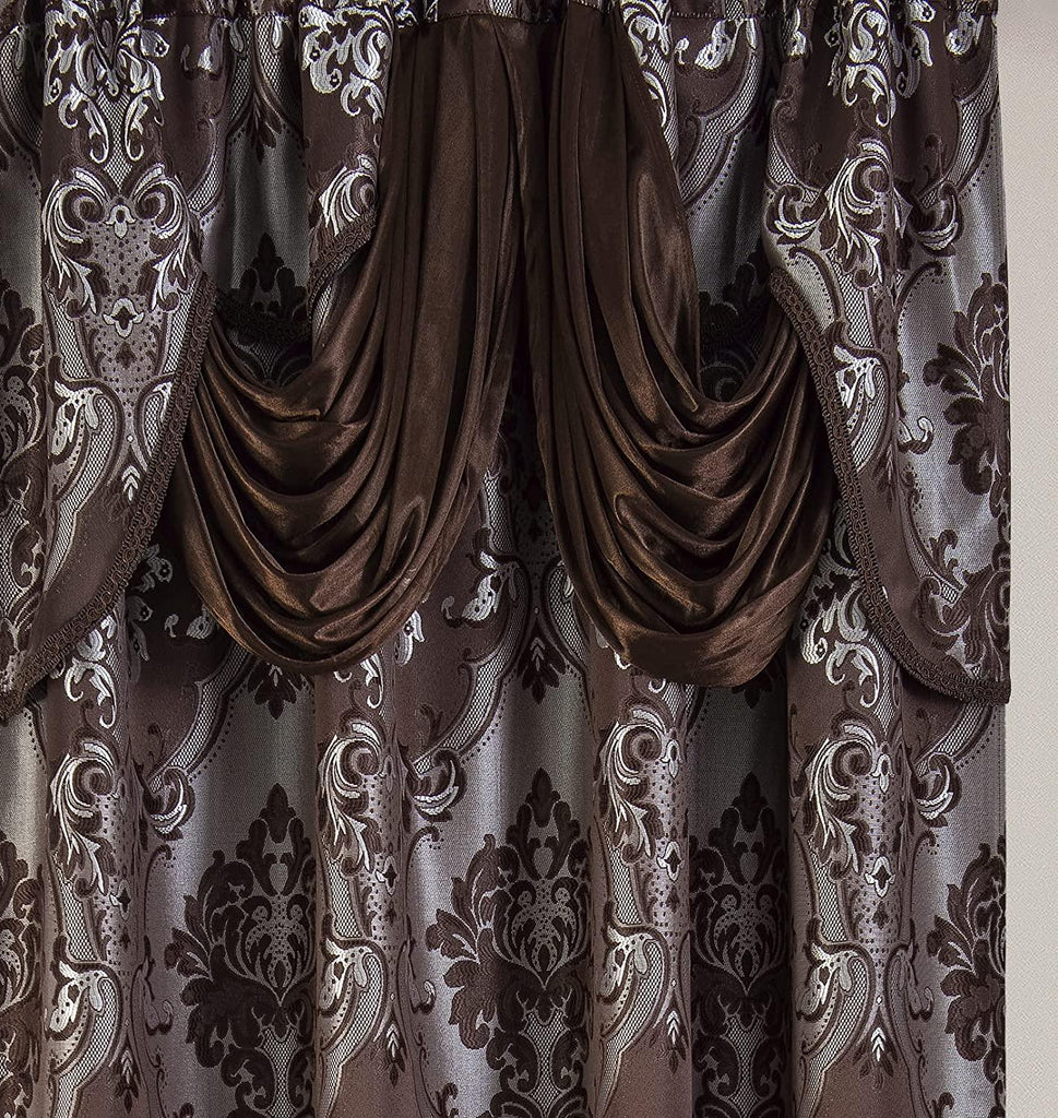 Chocolate Jacquard Window Curtains 2 Panel Set - DreamField Linen