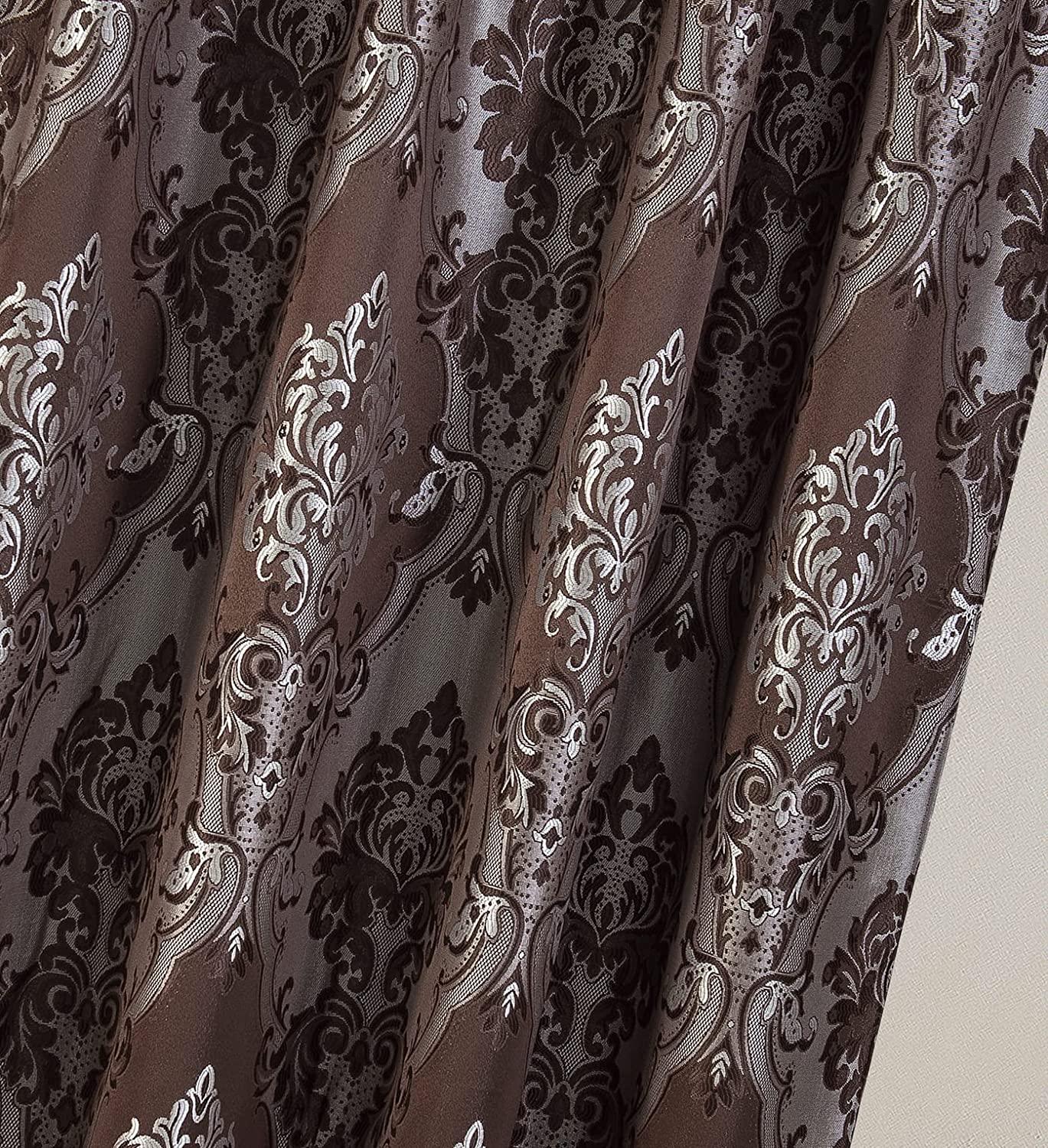 Chocolate Jacquard Window Curtains 2 Panel Set - DreamField Linen