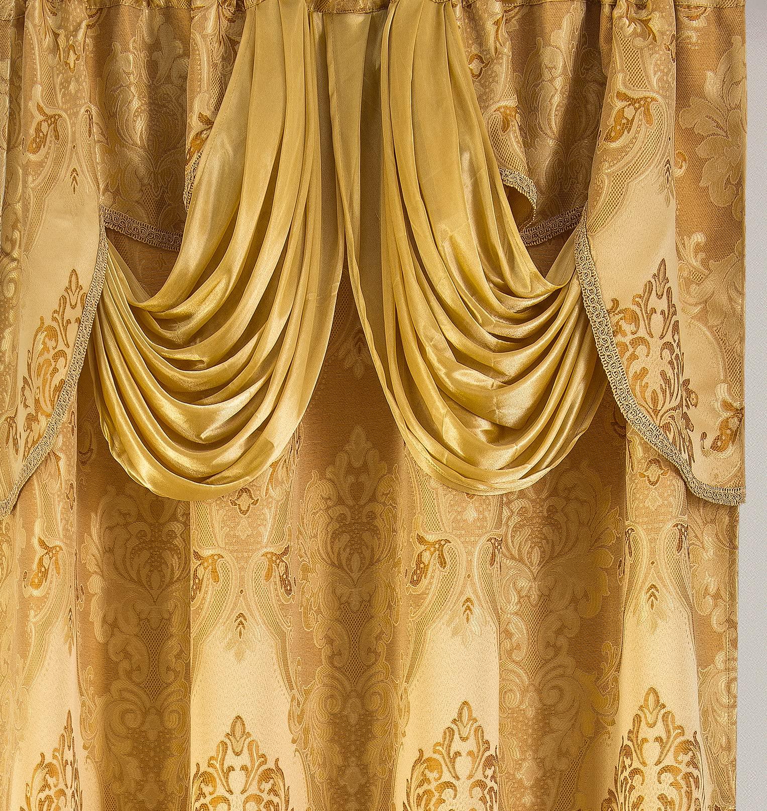 Gold Jacquard Window Curtains 2 Panel Set - DreamField Linen
