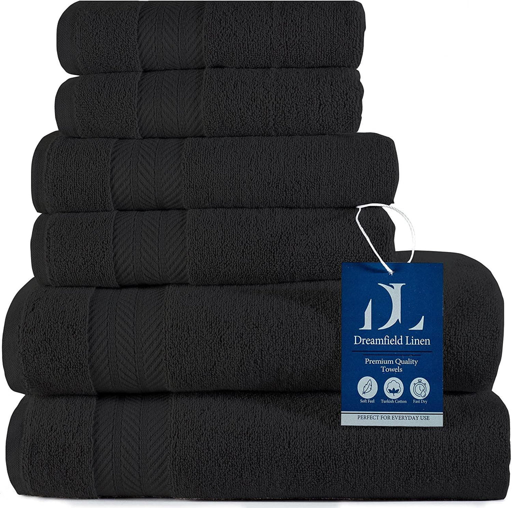 Black Bath Towel Set (6 Piece) - DreamField Linen