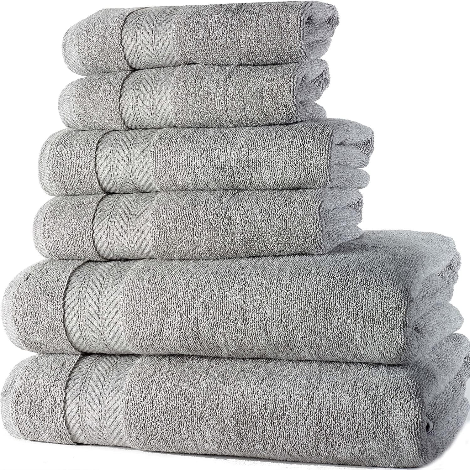 Luxury 100% Cotton Bath Towels - 6 Piece Set, Extra Soft & Fluffy, Hotel  Bath Towel Set - 2 Bathroom Towels, 2 Hand Towels & 2 Washcloths - Gray